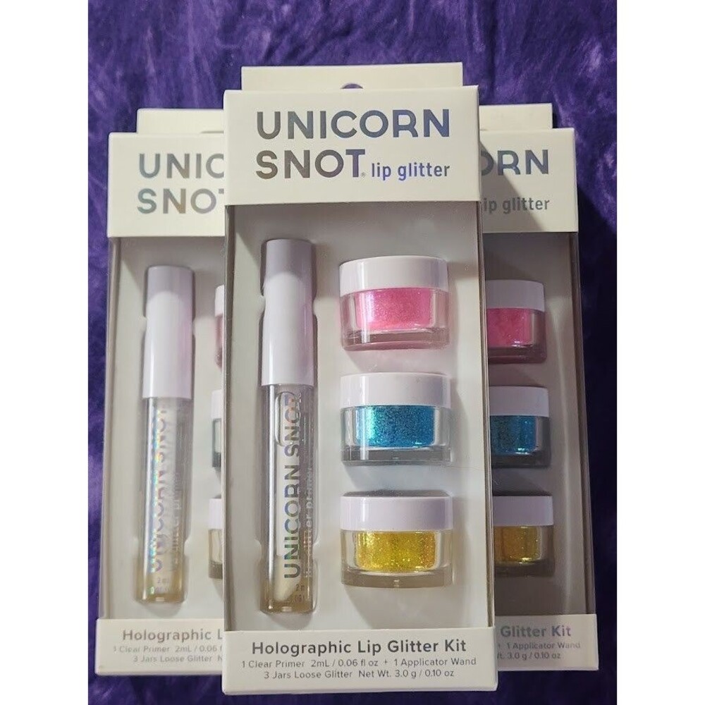 UNICORN SNOT Holographic Lip Glitter Kit Gloss 3 Glitter Colors Vegan Longwear